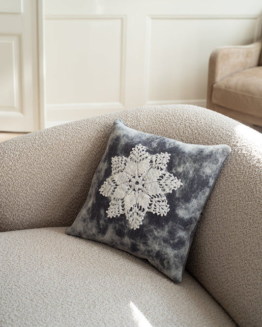 Hand-felted decorative cushion with lace motif - The Tuftista