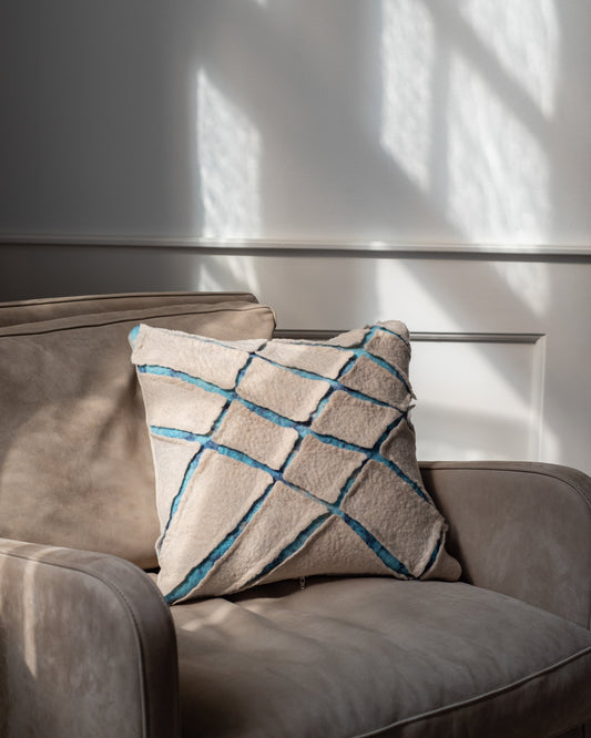 Unique wool cushion with sculptural surface by The Tuftista