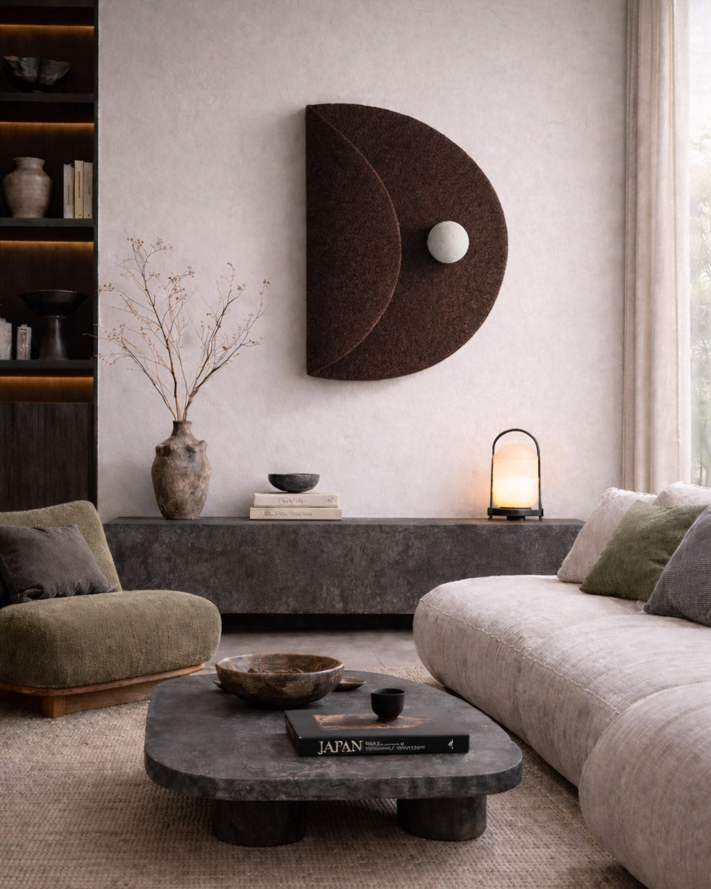 Modern interior with handcrafted felt wall art adding warmth and sculptural presence