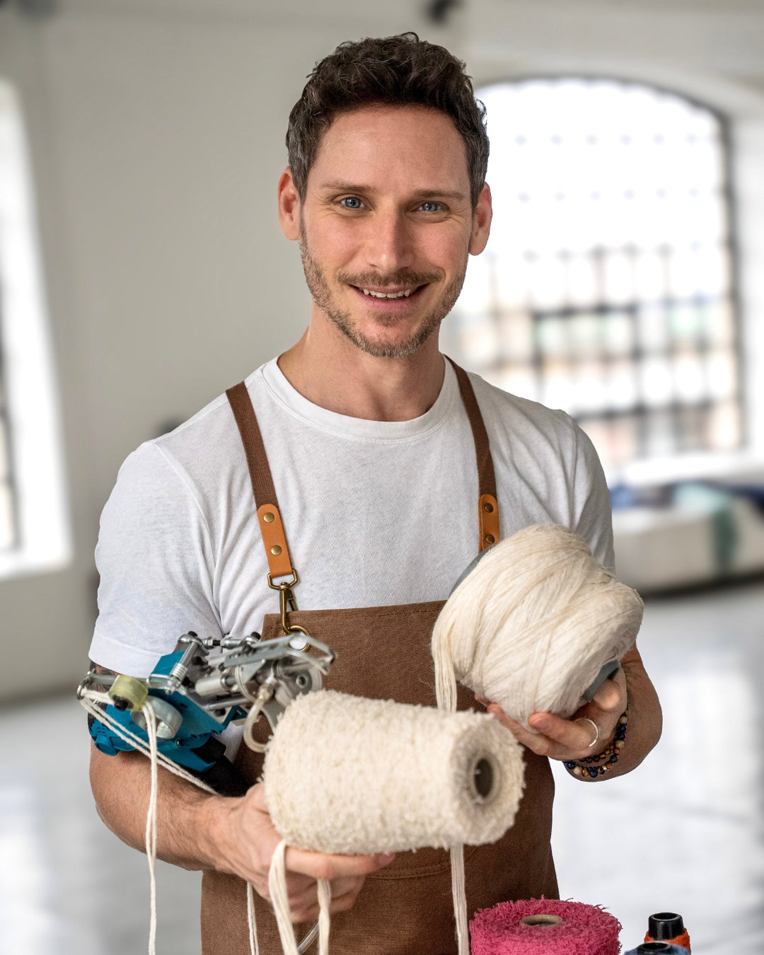 Oliver Pusztai fiber artist in the studio