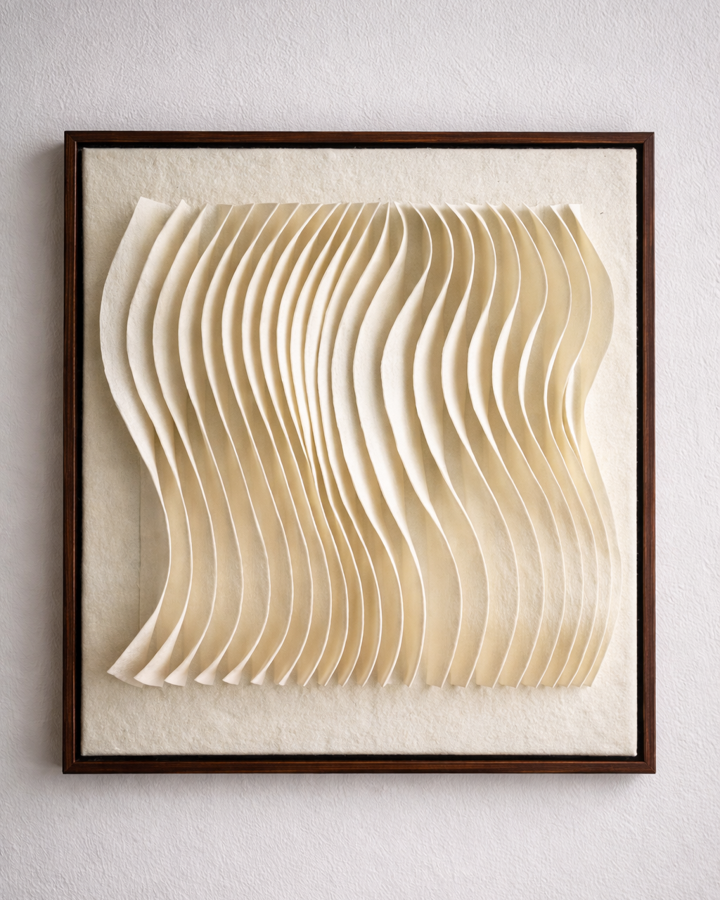 Winter Wave sculptural felted wool wall art displayed in a calm, minimalist interior